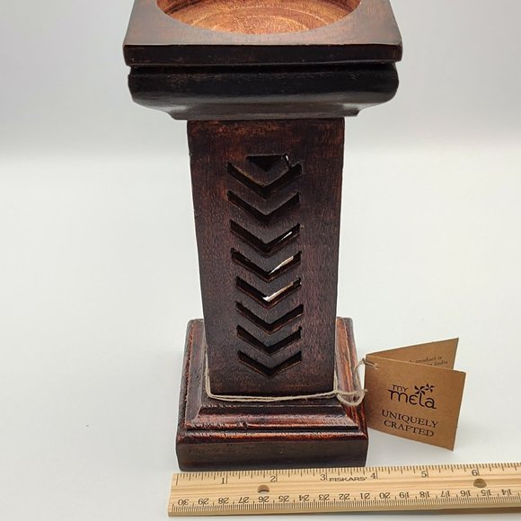 My Mela Mela Artisans Set of 3 Pillar Candle Holder Dark Wood Handmade Column - Picture 11 of 16